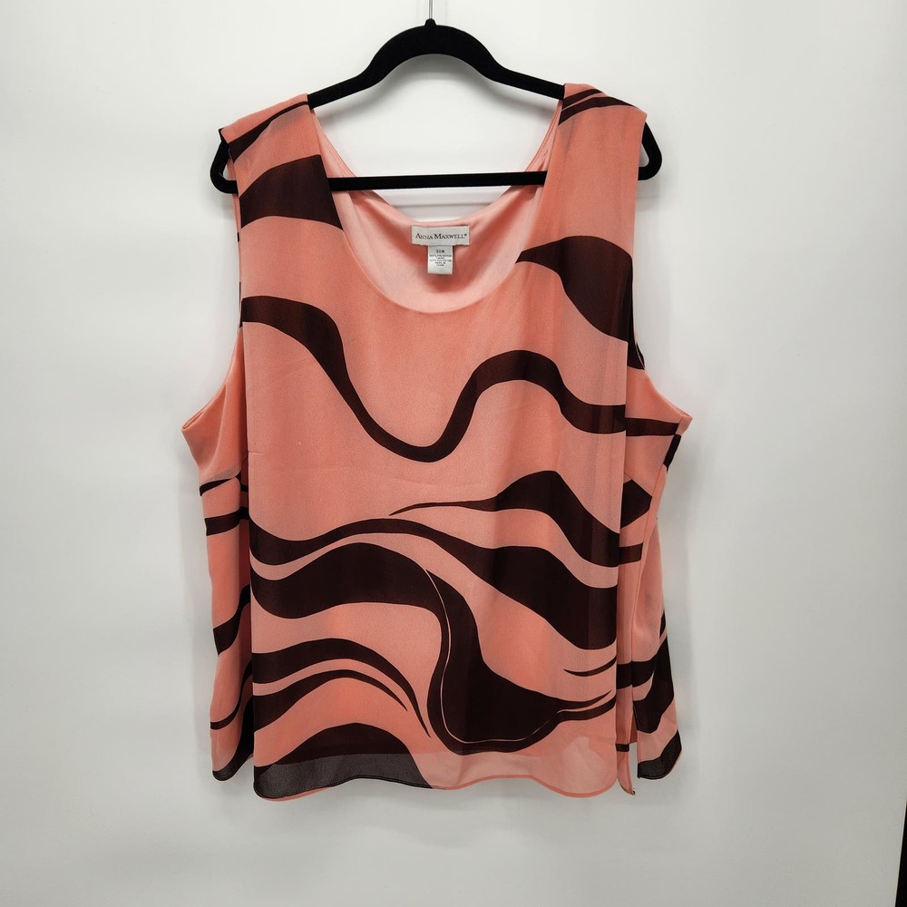 Anna‎ Maxwell Salmon & Brown Swirl Scooped Plus Size Tank Top Women's 30W